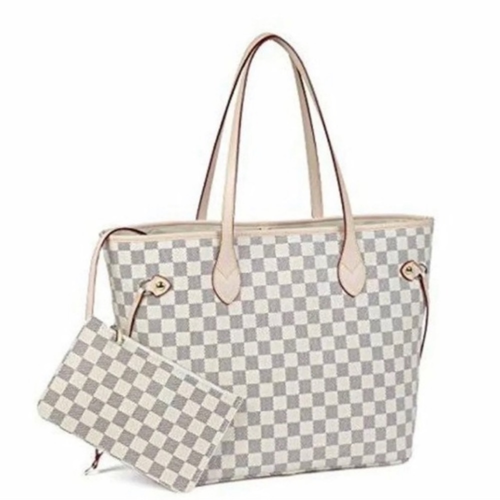 Daisy Rose checkered tote, pouch, and wallet